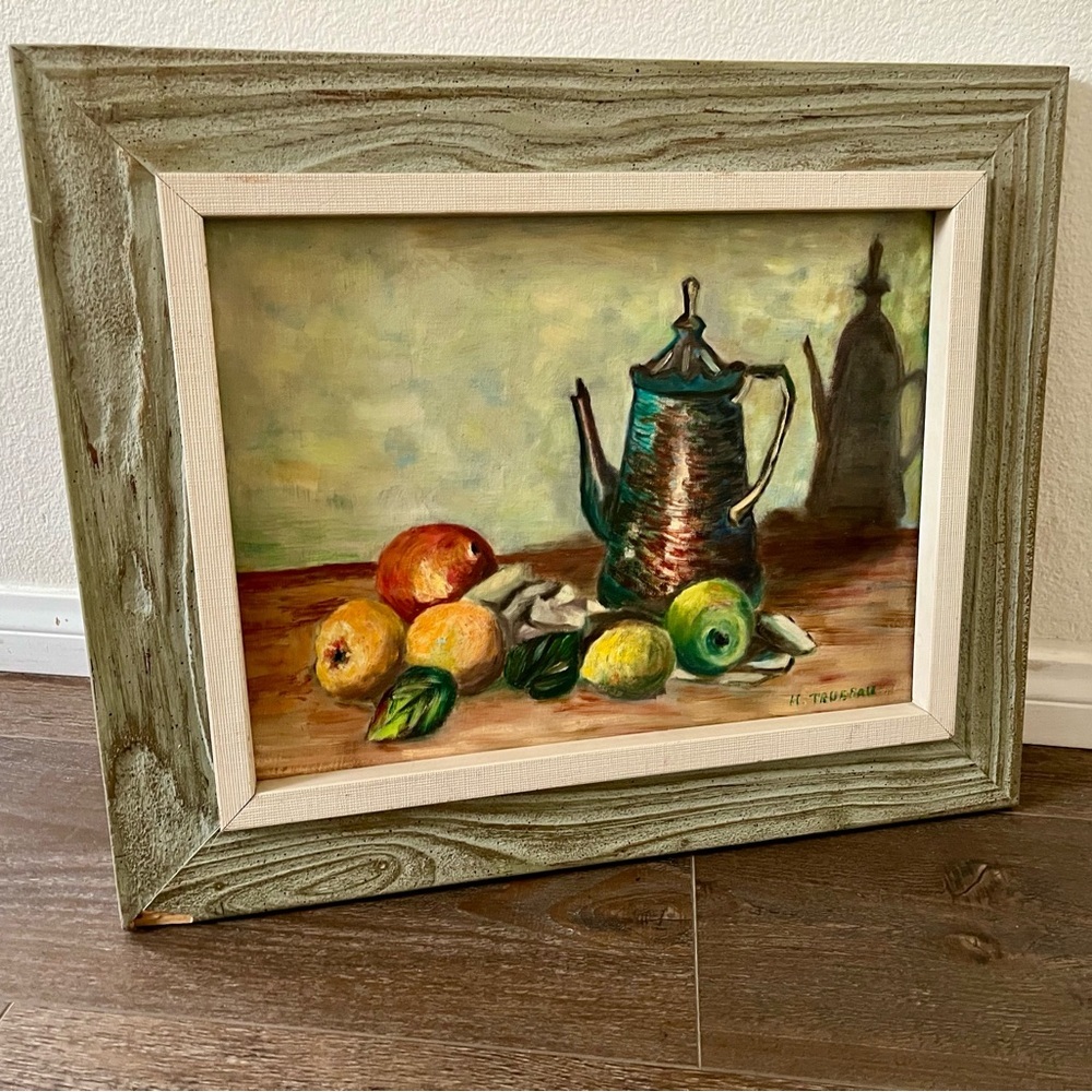 Vintage Framed Mid Century Painting Sine By H. Trudeaul 17/21 Inches